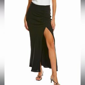 NWT IRO Hagat ruched black crepe maxi skirt with high slit Sz 38 FR 6 US